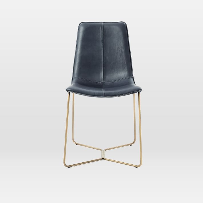 Slope Leather Dining Chair, Leather, Aegean, Antique Brass Leg, Individual - Image 2