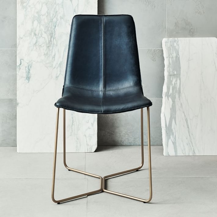 Slope Leather Dining Chair, Leather, Aegean, Antique Brass Leg, Individual - Image 4