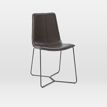 Slope Leather Dining Chair, Leather, Charcoal, Charcoal Leg-Individual - Image 1