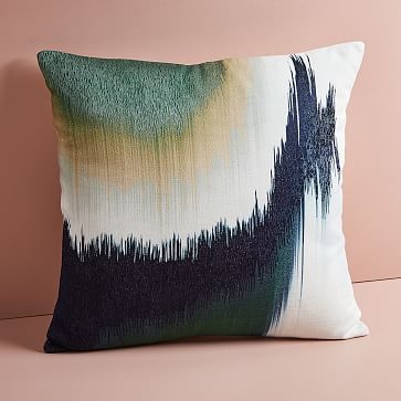 Embroidered Abstract Ikat Pillow Cover, Midnight, 20"x20" - Image 1