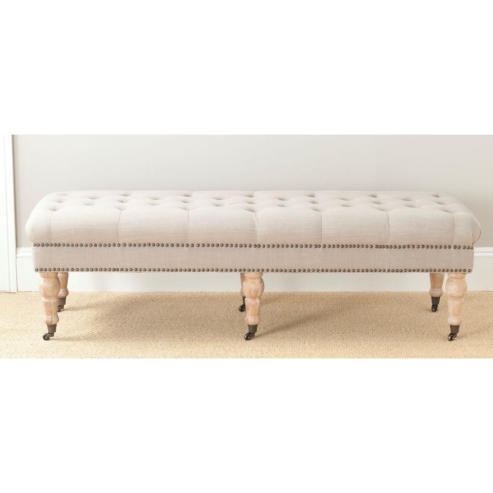 Barney Tufted Bench - Brass Nail Heads - True Taupe/Pickled Oak - Arlo Home - Image 0