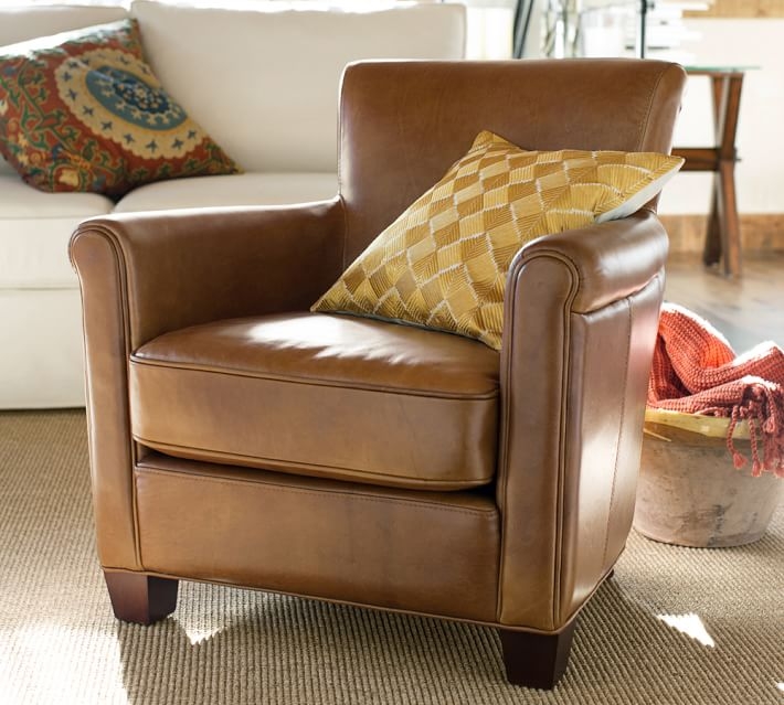 Irving Leather Armchair, Polyester Wrapped Cushions, Stetson Chestnut - Image 1