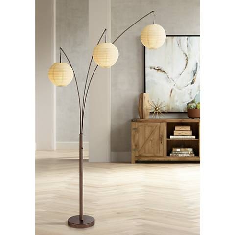 Jojo Bronze Arc Floor Lamp with 3 Paper Lantern Shades - Image 0