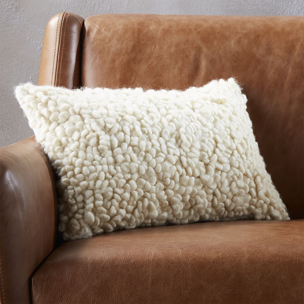 Toodle White Wool Throw Pillow with Down-Alternative Insert 18"x12" - Image 1