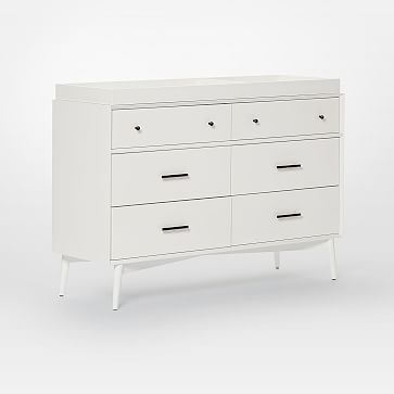 Mid-Century 6-Drawer Changing Table and Topper, White - Image 1
