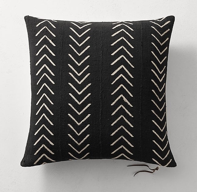 Handwoven African Mud Cloth Arrowhead Pillow Cover - Black - 22" x 22" - No Insert - Image 0