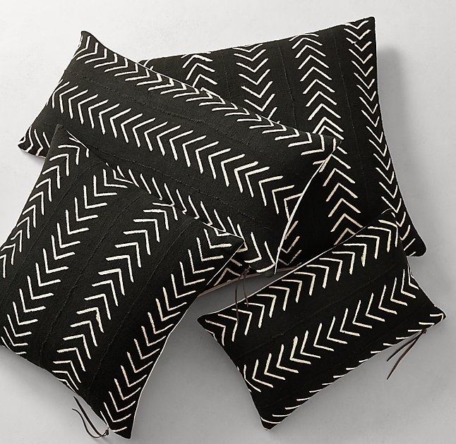 Handwoven African Mud Cloth Arrowhead Pillow Cover - Black - 22" x 22" - No Insert - Image 1
