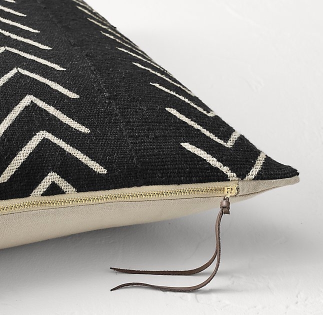 Handwoven African Mud Cloth Arrowhead Pillow Cover - Black - 22" x 22" - No Insert - Image 2