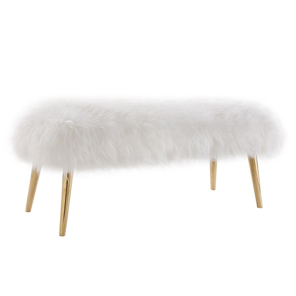 Kelsey White Sheepskin Bench with Lilly Legs - Image 0