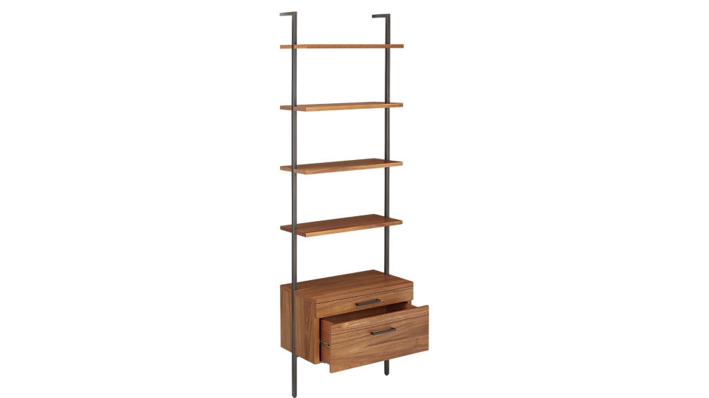 helix 96" acacia shelf with 2 drawers - Image 1