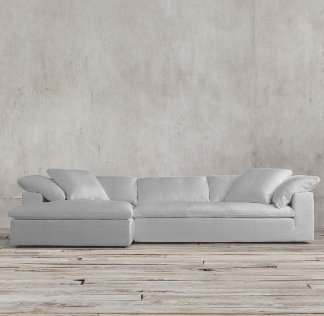 CLOUD RIGHT-ARM SOFA - Petite depth, 100%feather fill - Washed Belgian Linen,Mist - Image 0