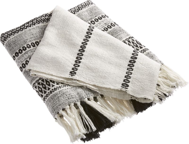 Jema Black and White Throw with Tassels - Image 1