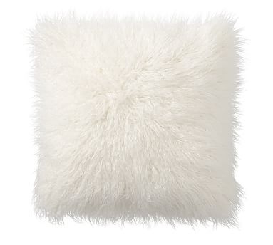 Mongolian Faux Fur Pillow Cover, 26", Ivory - Image 1