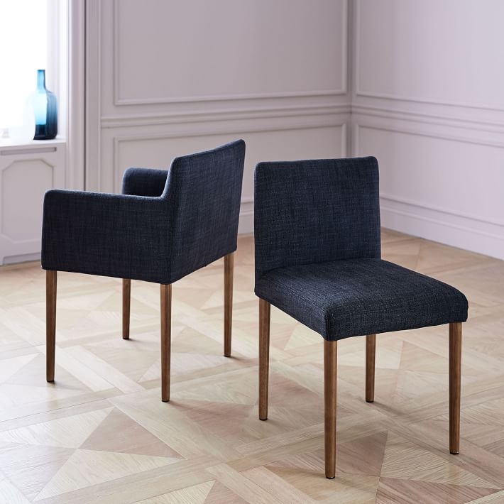 Ellis Upholstered Side Chair, Yarn Dyed Linen Weave, Indigo - Image 3