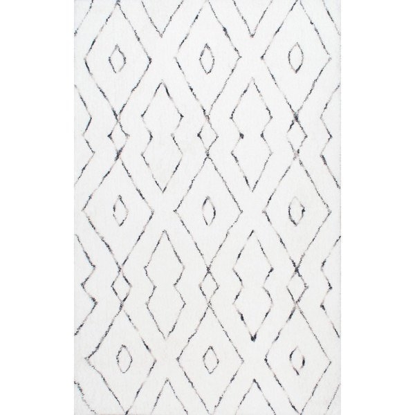 nuLOOM Handmade Soft and Plush Diamond Lattice Shag White Rug (7'6 x 9'6) - Image 0