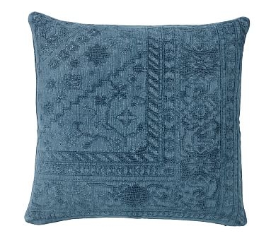 Romilly Embroidered Pillow Cover, 22", Denim Blue - Image 1