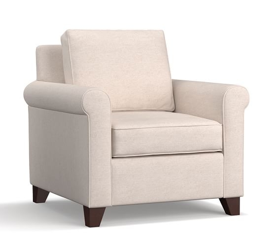 Cameron Roll Arm Upholstered Armchair, Polyester Wrapped Cushions, Brushed Crossweave Natural - Image 1