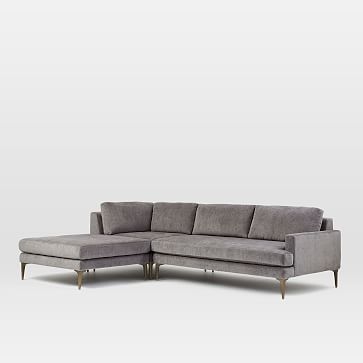 Andes Set 1, Right 2.5 Seater Sofa, Ottoman, Corner, Worn Velvet, Metal, Blackened Brass Legs - Image 1