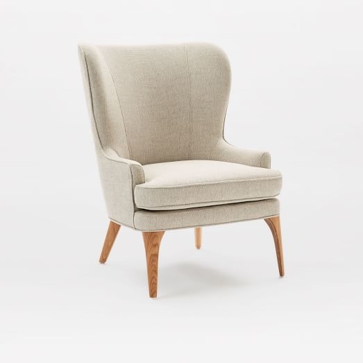 Owen Wing Chair, Yarn Dyed Linen Weave, Stone White, Dark Oak, - Image 1