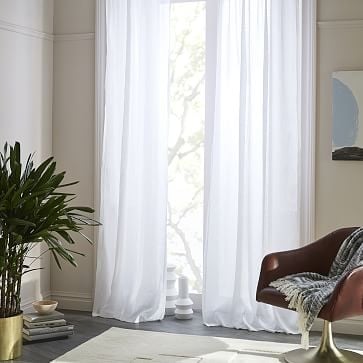 Sheer Belgian Flax Linen Curtain, White, 48"x96" - Image 1
