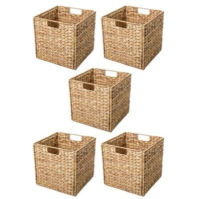"Hyacinth Foldable Storage Basket with Iron Wire Frame- SET OF 4 - Image 0