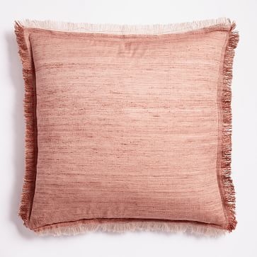 Textured Silk Fringe Pillow Cover, 20"x20", Papaya - Image 1