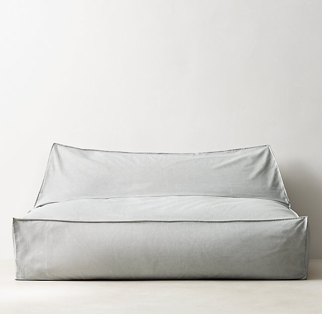 DISTRESSED CANVAS WIDE BEAN BAG LOUNGER - GREY - Image 0