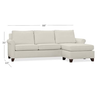 100" Carlisle Upholstered Sofa Chaise Sectional, Poly wrapped, Right arm sofa with left arm chaise, Performance heathered basketweave: Dove - Image 2