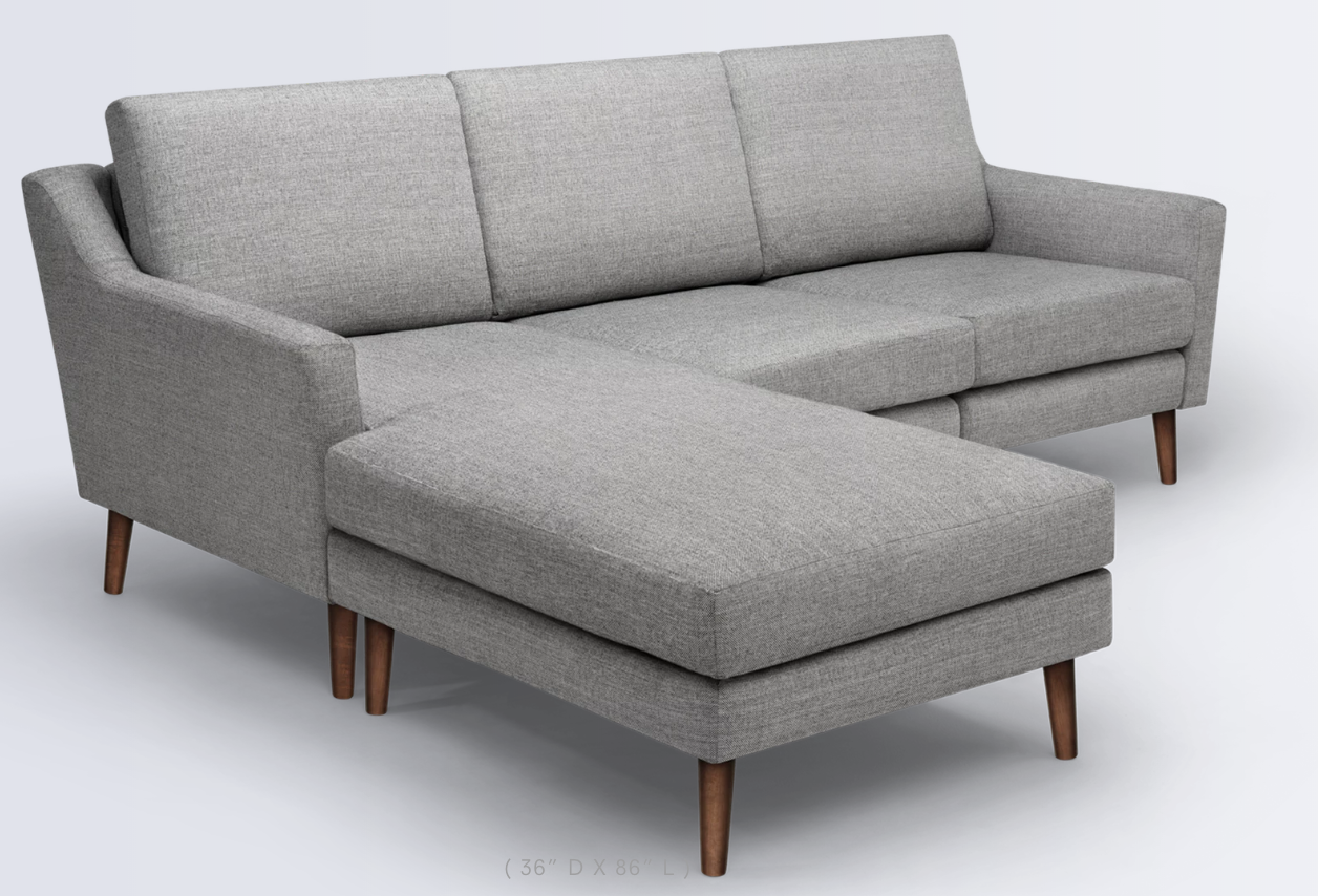 Nomad Sofa Sectional - Crushed Gravel Fabric - Dark Wood Legs - Low Arms - Chaise - Image 0