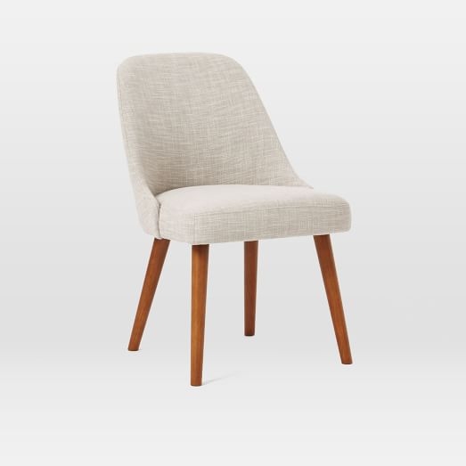 Mid-Century Dining Chair, Wood Leg, Twill, Stone, Pecan, Wood Leg, Poly - Image 1