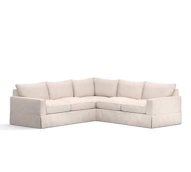 PB Comfort Square Arm Slipcovered 3 Piece L-Shaped Corner Sectional, Down Blend Wrapped Cushions, Performance Twill Metal Gray - Image 2
