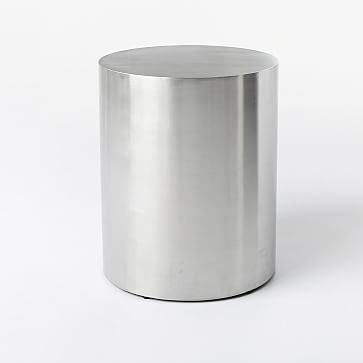 Metal Drum Side Table, Brushed Steel - Image 0