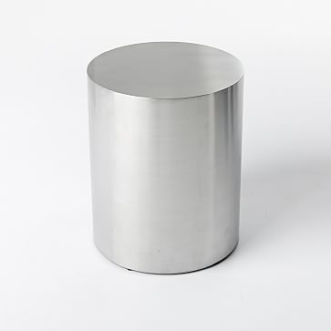 Metal Drum Side Table, Brushed Steel - Image 1