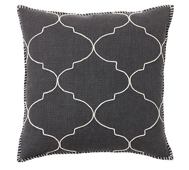 Tile Embroidered Pillow Cover, 22", Ebony - Image 1