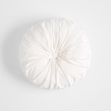 Velvet Pleated Round Pillow, 14" round, Ivory - Image 0