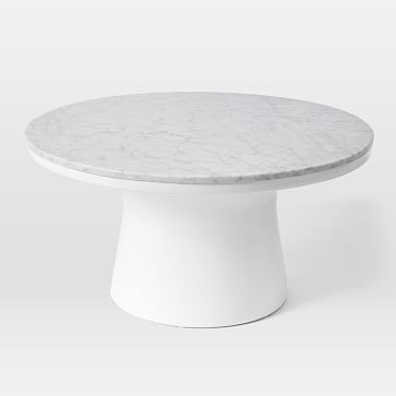 Marble Topped Pedestal Coffee Table (30.5" Diam.) - White Marble / White Base - Image 1