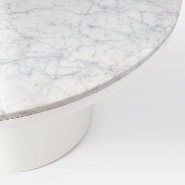 Marble Topped Pedestal Coffee Table (30.5" Diam.) - White Marble / White Base - Image 2
