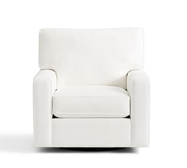 Buchanan Square Arm Upholstered Swivel Armchair, Polyester Wrapped Cushions, Twill Cream - Image 3