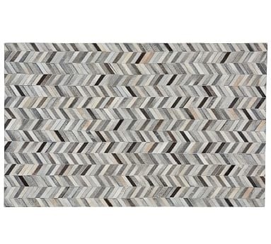 Chevron Leather Rug, 8 x 10', Gray Multi - Image 0