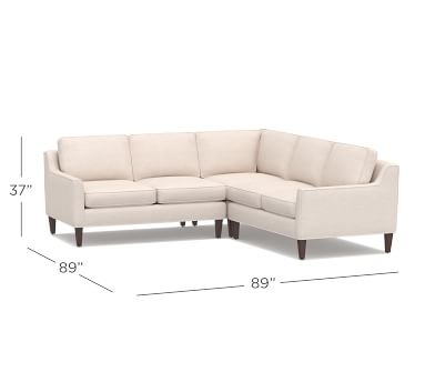 Beverly Upholstered 3-Piece L-Shaped Corner Sectional, Polyester Wrapped Cushions, Brushed Crossweave Navy - Image 1