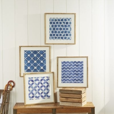 'Blue Geometric' 4 Piece Picture Frame Print Set on Wood - Image 0