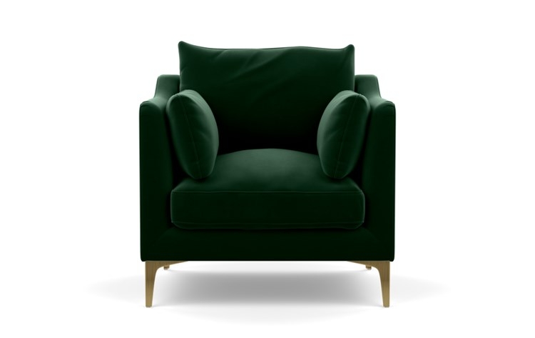 Caitlin by The Everygirl Petite Chair with Emerald Fabric and Brass Plated legs - Image 0