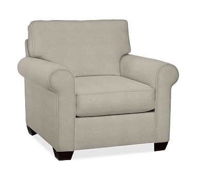 Buchanan Roll Arm Upholstered Armchair, Polyester Wrapped Cushions, Performance Heathered Tweed Pebble - Image 2