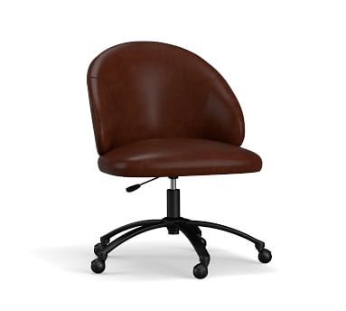 Ryker Leather Desk Chair, Bronze Swivel Base, Vintage Caramel - Image 2