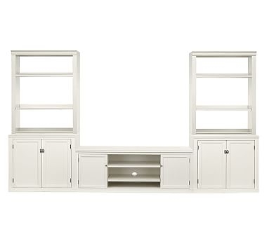 Logan 5-Piece Entertainment Center with Open Hutch & Cabinet Base, 134" Wide, Alabaster - Image 0