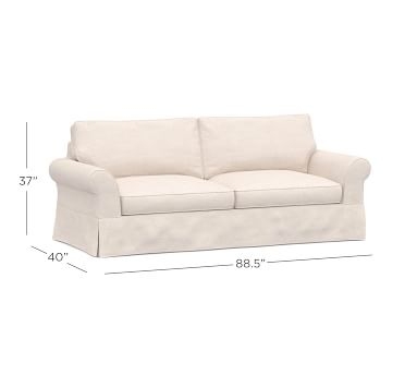PB Comfort Roll Arm Slipcovered Sleeper Sofa 2x2, Box Edge Memory Foam Cushions, Performance Slub Cotton Stone - Image 3