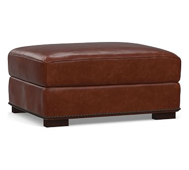 Turner Leather Storage Ottoman with Nailheads, Down Blend Wrapped Cushions, Leather Statesville Molasses - Image 2