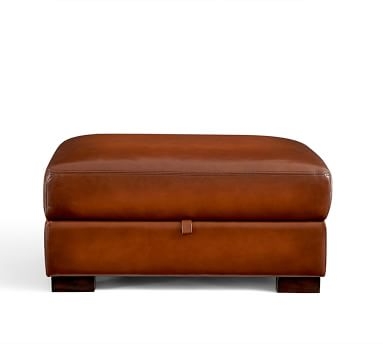 Turner Leather Storage Ottoman, Polyester Wrapped Cushions, Vintage Caramel - Image 3