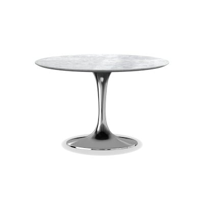 Tulip Oval Pedestal Dining Table, Carrara Marble, Aged Bronze - Image 1