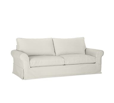 PB Comfort Roll Arm Slipcovered Sofa 81", Box Edge Memory Foam Cushions, Basketweave Slub Oatmeal - Image 0